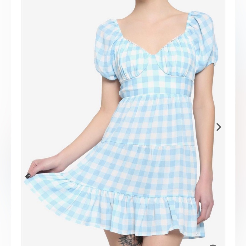 Blue & White Gingham Tiered Dress